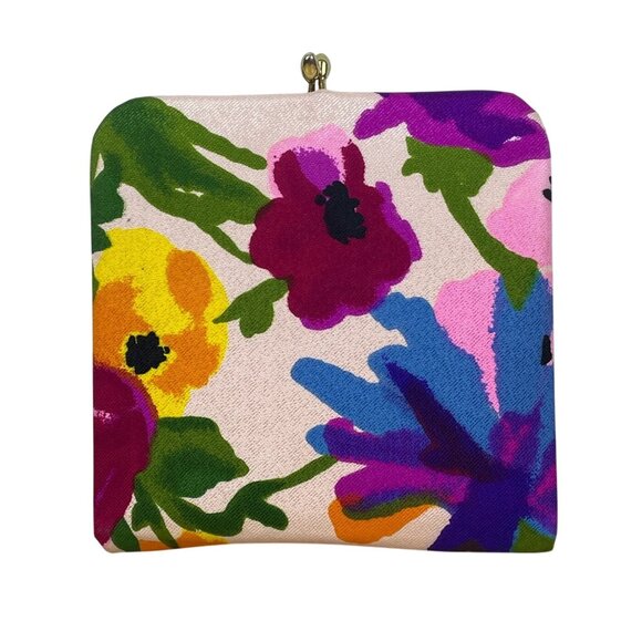 Unbranded White Floral Kiss Lock Closure & Magnification Double Mirror Case Sz S - Picture 3 of 8